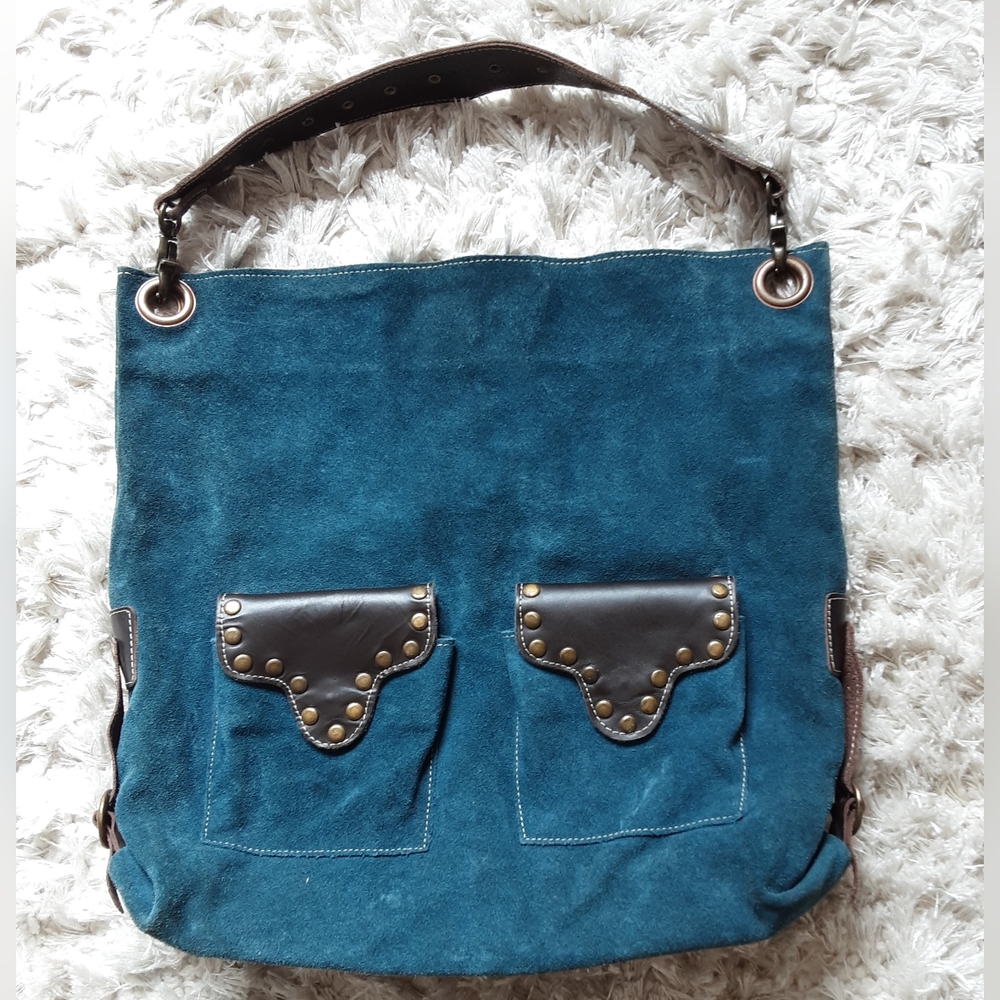 Blue suede shoulder bag